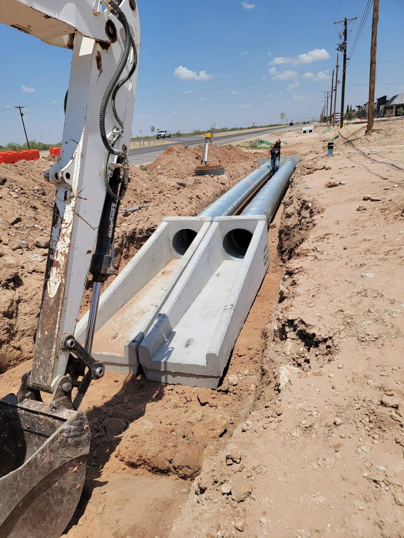 Concrete culvert pipe detail before backfill
